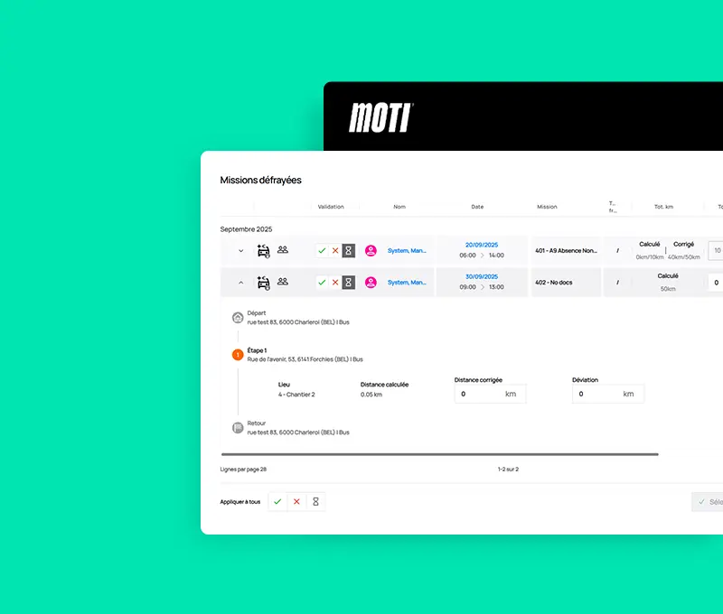 écran déplacement et indemnité Moti®