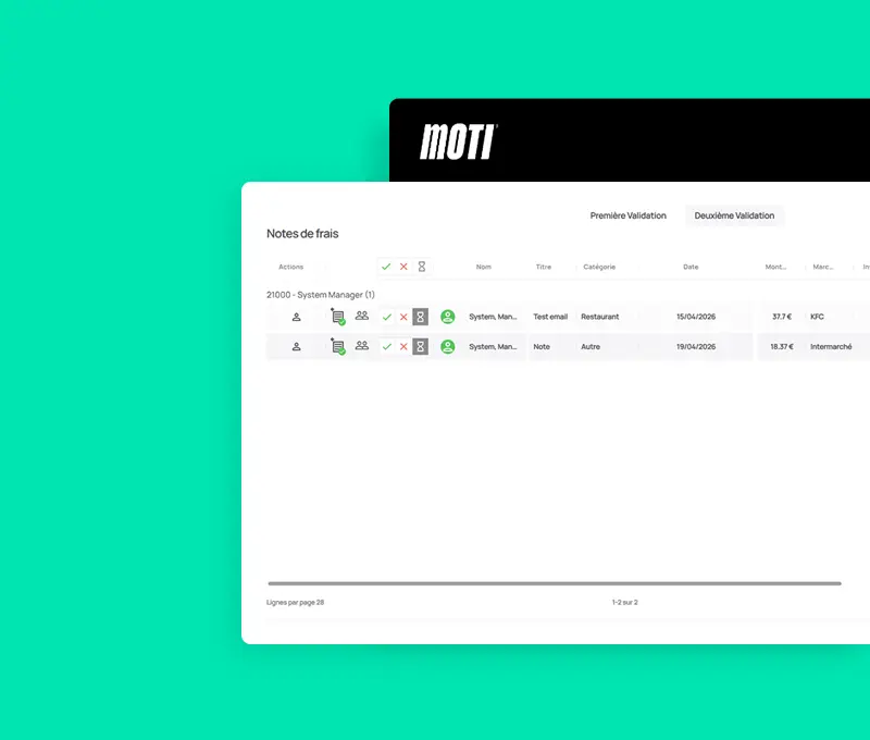 écran gestion notes de frais Moti®