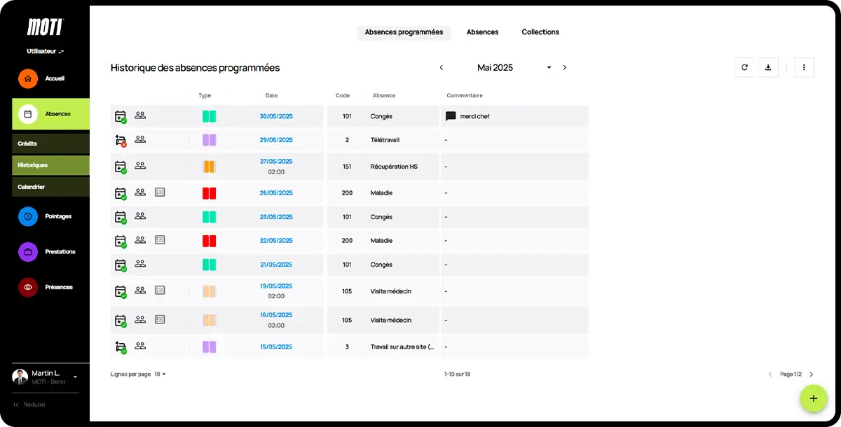 Logiciel Moti® - module absences et congés