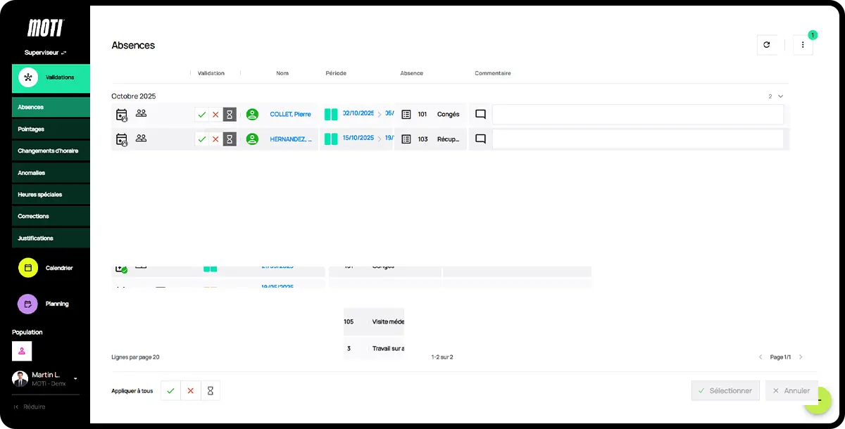 Logiciel Moti® - module absences et congés
