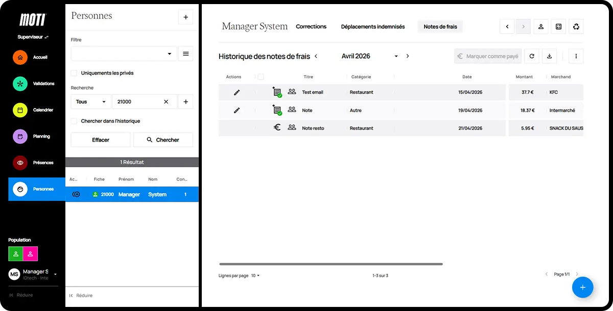 Logiciel Moti® - notes de frais