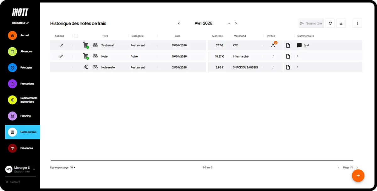 Logiciel Moti® - notes de frais