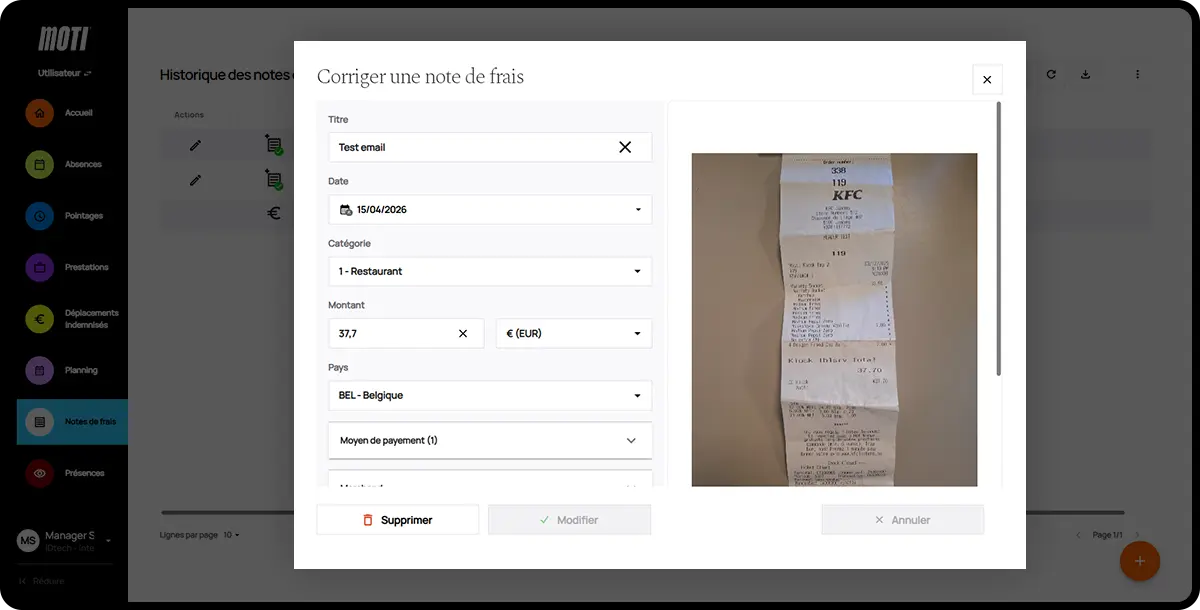 Logiciel Moti® - notes de frais