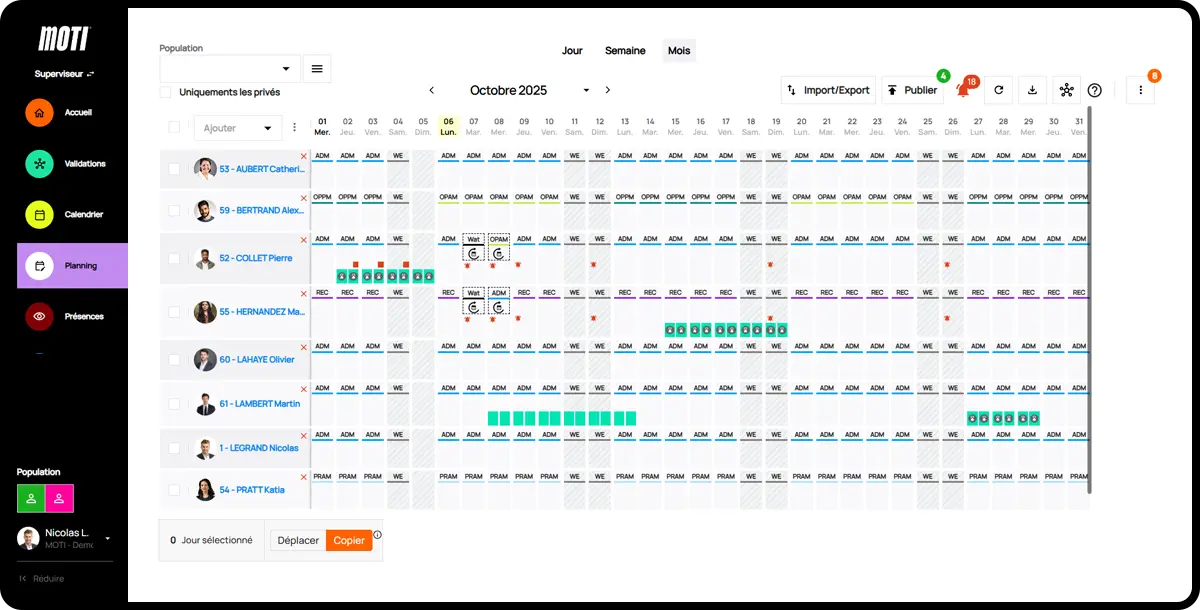 Logiciel Moti® - planning