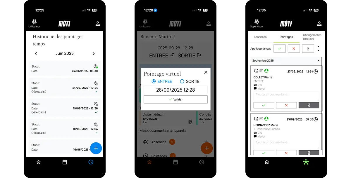Logiciel Moti® - module pointage